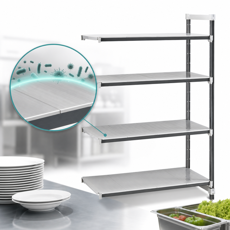 Product image #3 for Cambro Camshelving Elements XTRA 4-Shelf Solid Stationary Add-On Unit, 24 x 72 x 64 Inches, Speckled Gray