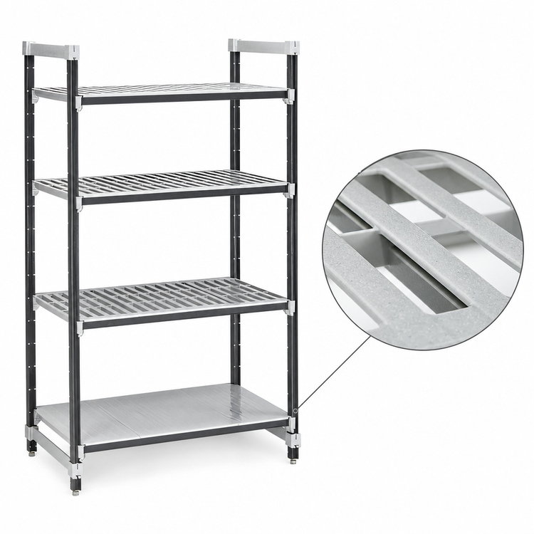 Product image #3 for Cambro Camshelving Elements XTRA 4-Tier Stationary Starter Polymer Shelving Unit, 24 x 42 x 84 Inches, Speckled Gray