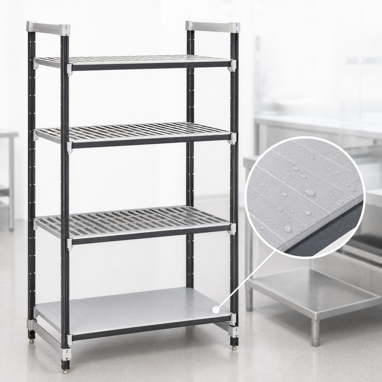 Product image #3 for Camshelving Elements XTRA 4-Tier Stationary Starter Polymer Shelving Unit, 18 x 24 x 64, 3 Vented + 1 Solid, Speckled Gray
