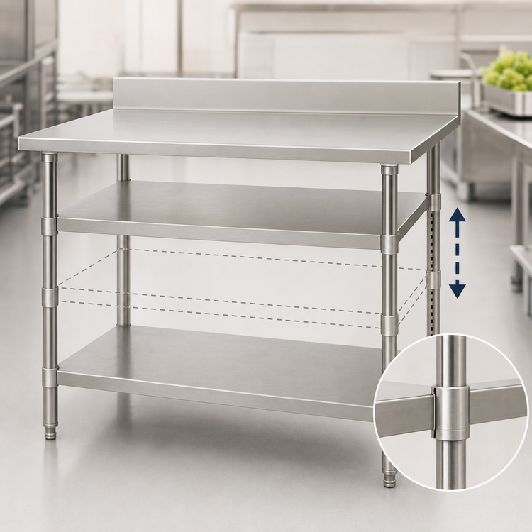 Product image #3 for Eagle Group 48" W x 30" D Adjustable 18/430 Stainless Steel Work Table Undershelf for Uni-Lok Hat Channel Frames