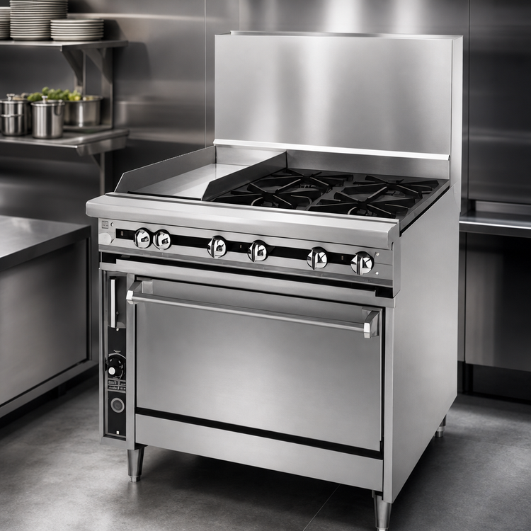 Product image #3 for Jade Range Titan JTRH-12G-2HT 36" Heavy Duty Gas Range with (2) Hot Tops, (1) 12" Griddle, and Cabinet Base