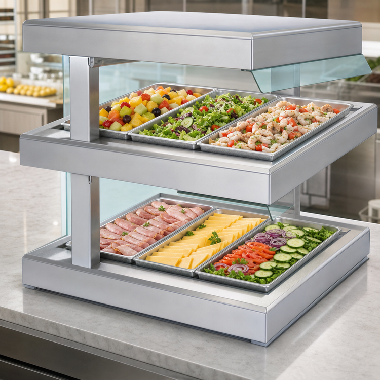 Product image #3 for HotFrost™ HF91-2-FOL-FOL Dual-Tier 93" Refrigerated Drop-In Shelf Merchandiser (3) 18x26" Pans Per Tier