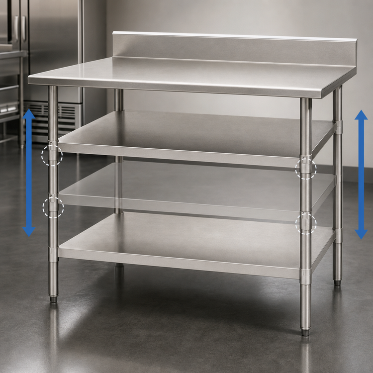 Product image #3 for Eagle Group Adjustable Galvanized Work Table Undershelf, 120 Inch x 30 Inch
