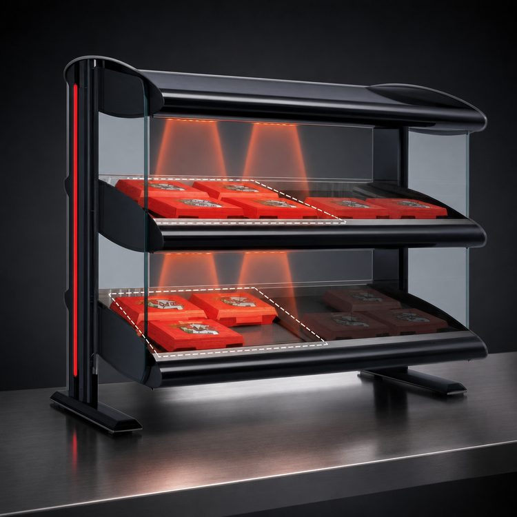 Product image #3 for Hatco Spot On 58-Inch Horizontal Dual Shelf Countertop Heated Zone Merchandiser Warmer