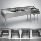 Thumbnail image #3 for Eagle Group 2200 Series BC8-4C-22R 8-Foot Underbar Combination Unit with 4 Sink Bowls, Drainboards & Right-Side Ice Bin