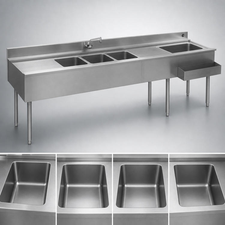 Product image #3 for Eagle Group 2200 Series 8-Foot Underbar Combination Unit with 4 Sink Bowls and Right Ice Bin
