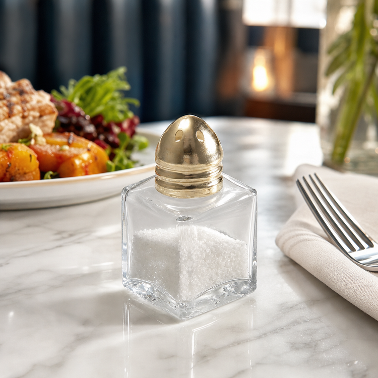 Product image #3 for Winco Square Glass Salt and Pepper Shaker with Brass Top, 1/2 oz.