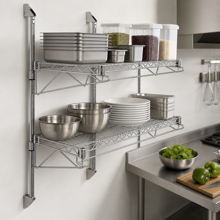 Product image #3 for Quantum Double Shelf Wall-Mount Cantilever Wire Shelving Unit, 72 x 12 Inches