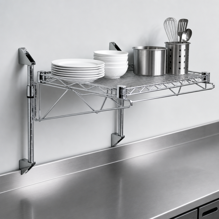 Product image #3 for Quantum Cantilever Single Shelf Wall-Mount Wire Shelving Unit, 30 x 14 Inch, Chrome Plated