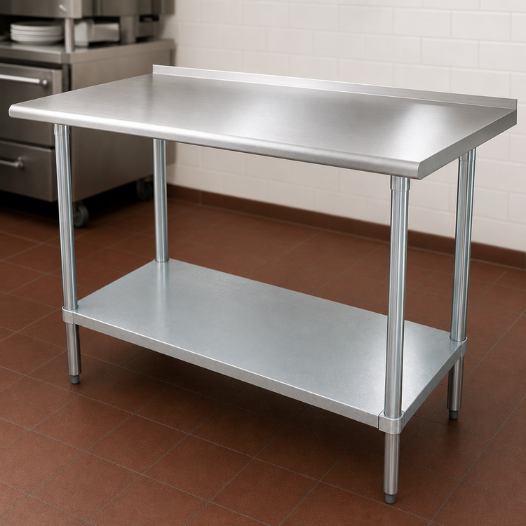 Product image #3 for Advance Tabco Stainless Steel Work Table with Galvanized Undershelf, 84 x 36 Inch, 1-1/2 Inch Rear Up-Turn
