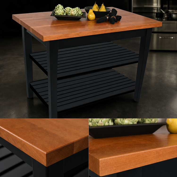 Product image #3 for Rouge et Noir Le Classique 60-Inch x 25-Inch American Cherry Island Work Table with 2 Black Slatted Undershelves
