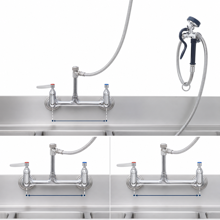 Product image #3 for T&S Brass B-0167-02 Wall Mount Mixing Pre-Rinse Spray Assembly, 8-Inch Adjustable Centers, 72-Inch Hose
