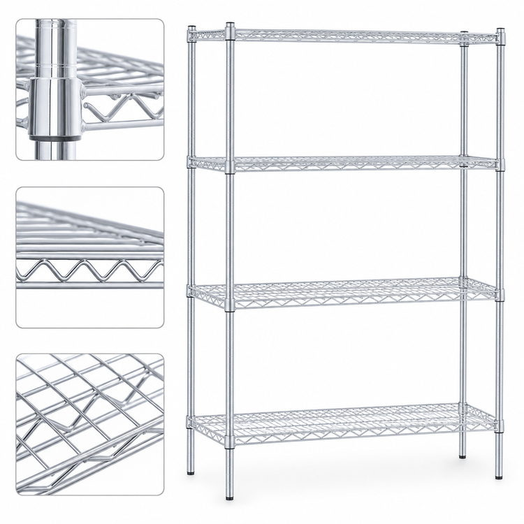 Product image #3 for Eagle Group 4-Tier Stationary Starter Wire Shelving Unit, 48W x 24D x 74H, Chrome-Plated