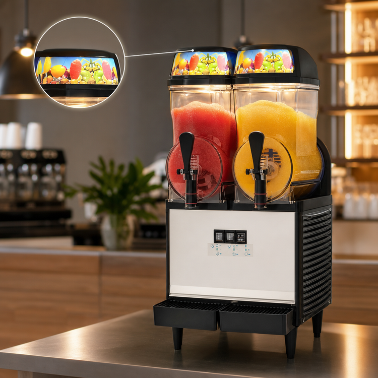 Product image #3 for Omega OFS20 Countertop Granita Machine with Lighted Top Panel, 2 x 3-Gallon Bowls