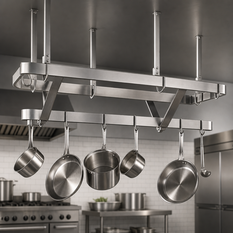 Product image #3 for Advance Tabco SC-96 Ceiling-Mounted Triple-Bar Stainless Steel Pot Rack, 96 x 22 Inches