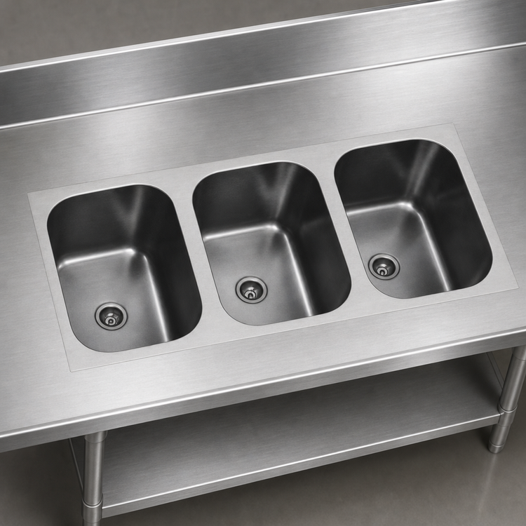 Product image #3 for Eagle Group Three-Compartment Weld-In Sink with 24 x 24 x 13.5-Inch Deep Bowls, 304 Stainless Steel