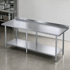 Thumbnail image #3 for BK Resources VTTR-8430 84 x 30 Inch 18-Gauge 430 Stainless Steel Work Table with Rear Riser and Adjustable Galvanized Undershelf