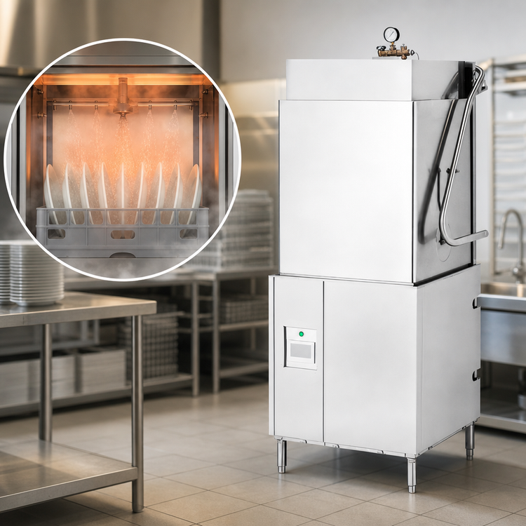 Product image #3 for Champion Genesis DH-6000T High-Temperature Door-Type Dishwasher, 60 Racks/Hour, Extended Hood