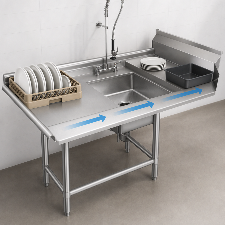 Product image #3 for Left-to-Right Soiled Dishtable with 20 x 20 Pre-Rinse Sink, 60 x 30 Inch 16/304 Stainless Steel Top