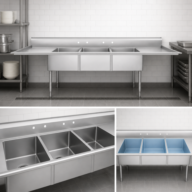 Product image #3 for Mixrite 3-Compartment Stainless Steel Sink with Left & Right Drainboards