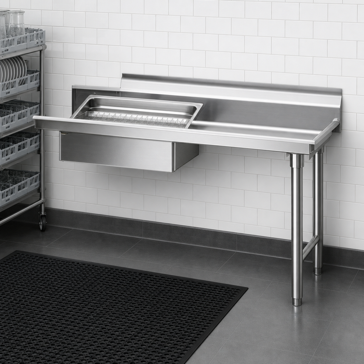 Product image #3 for Eagle Spec-Master Straight Soiled Dishtable with 20 x 20 x 5 Inch Pre-Rinse Sink, 60 x 30 Inches, Right-to-Left, 14/304 Stainless Steel