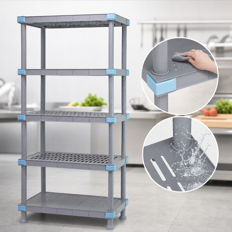 Product image #3 for Millenia 5-Shelf Polymer Stationary Starter Shelving Unit, 30 x 18 x 62 Inches, Gray