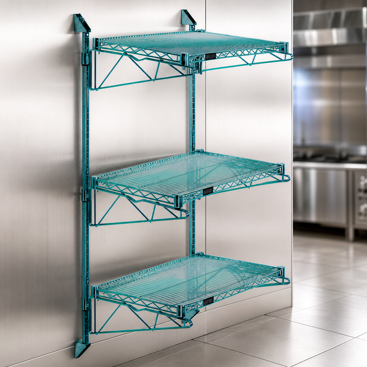 Product image #3 for Quantum Wall-Mounted Cantilever Starter Shelving Unit with 3 Wire Shelves and 54-Inch Posts