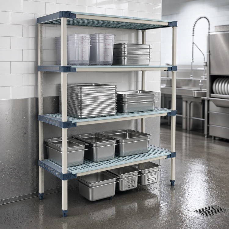 Product image #3 for MetroMax 4 All-Polymer Starter Shelving Unit with 4 Open Grid Shelves, 30"W x 18"D x 63"H