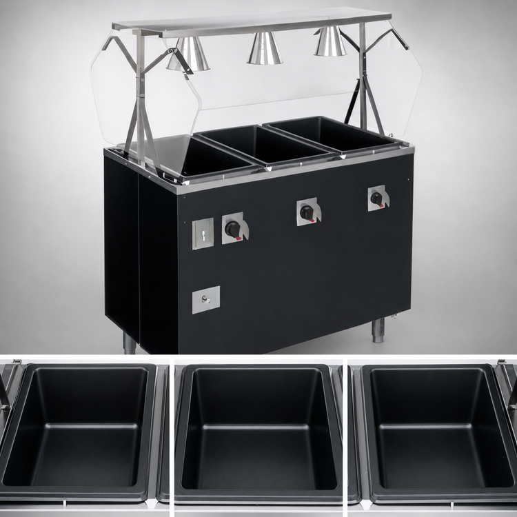 Product image #3 for Vollrath 2-Series Affordable Portable 3-Well Deluxe Mobile Hot Food Station with Breath Guard