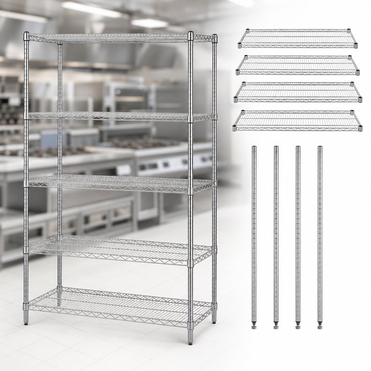 Product image #3 for Quantum 60"W x 30"D x 54"H Chrome-Plated Wire Shelving Starter Kit with 5 Shelves