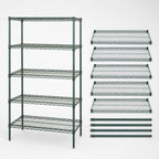 Thumbnail image #3 for Quantum WR74-2460P-5 Stationary Green Epoxy Wire Shelving Starter Kit, 60"W x 24"D x 74"H, 5 Shelves