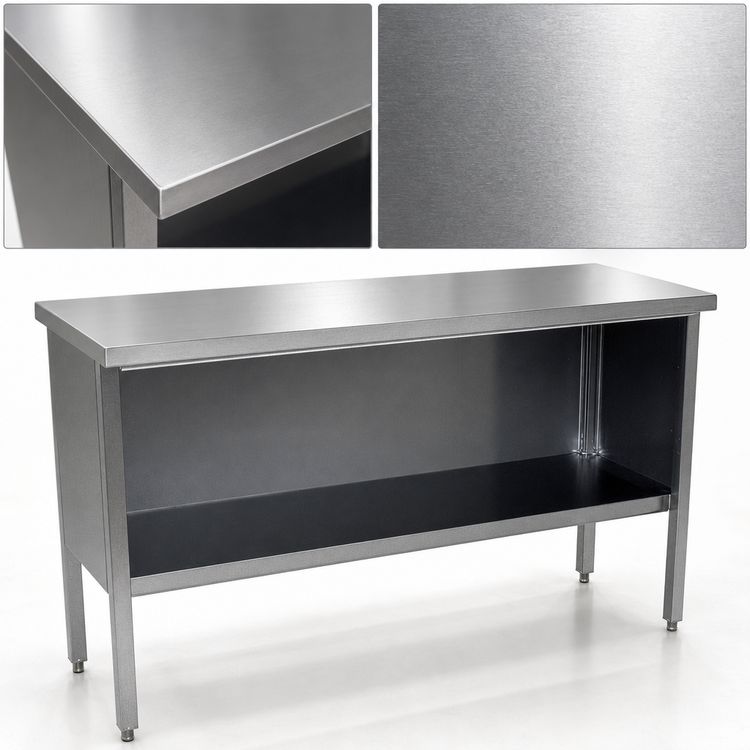 Product image #3 for Open Front Enclosed Base Stainless Steel Work Table with Undershelf, 108 x 24 Inches