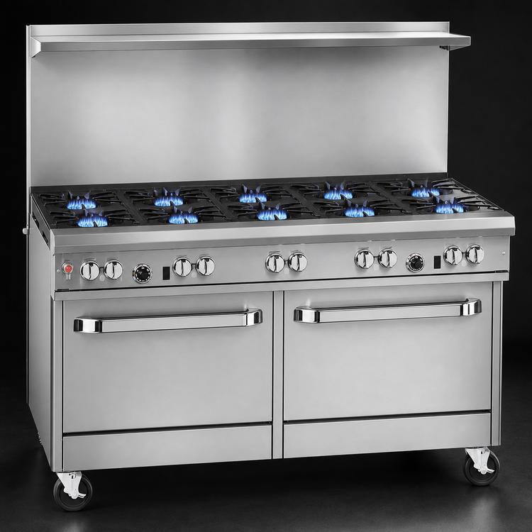 Product image #3 for Southbend Ultimate 60-Inch Gas Restaurant Range with 9 Open Burners, 2 Cabinets, and Hi-Shelf