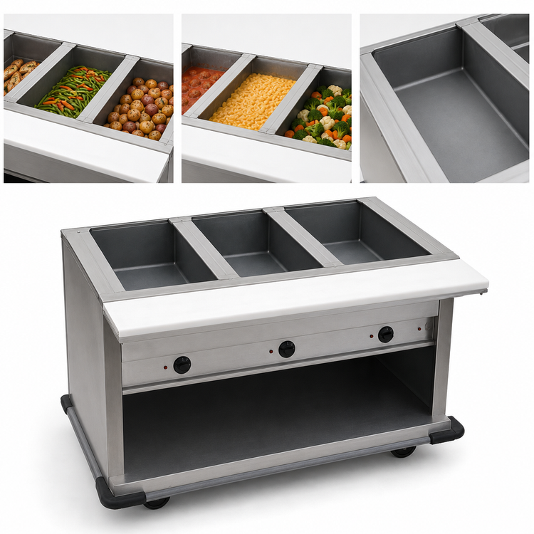 Product image #3 for Spec-Master PHT3OB-240-3 Portable Electric 3-Well Hot Food Table with Polyethylene Cutting Board