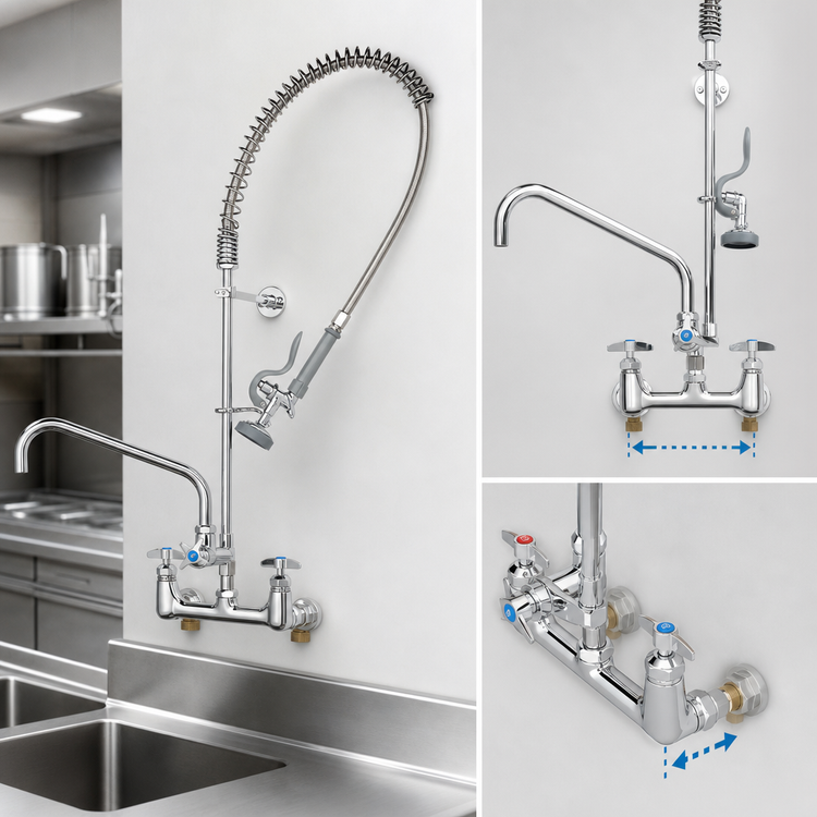 Product image #3 for T&S Brass Big-Flo 8-Inch Adjustable Wall Mount Pre-Rinse Unit with 12-Inch Swing Nozzle and 44-Inch Hose