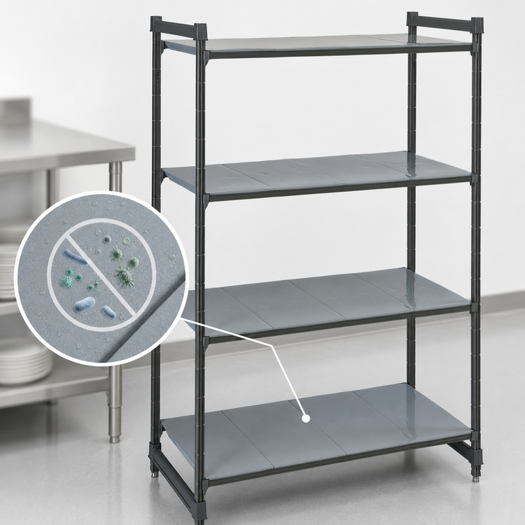 Product image #3 for Cambro Camshelving Basics Plus 4-Tier Solid Stationary Starter Unit, 24" x 36" x 84", Brushed Graphite