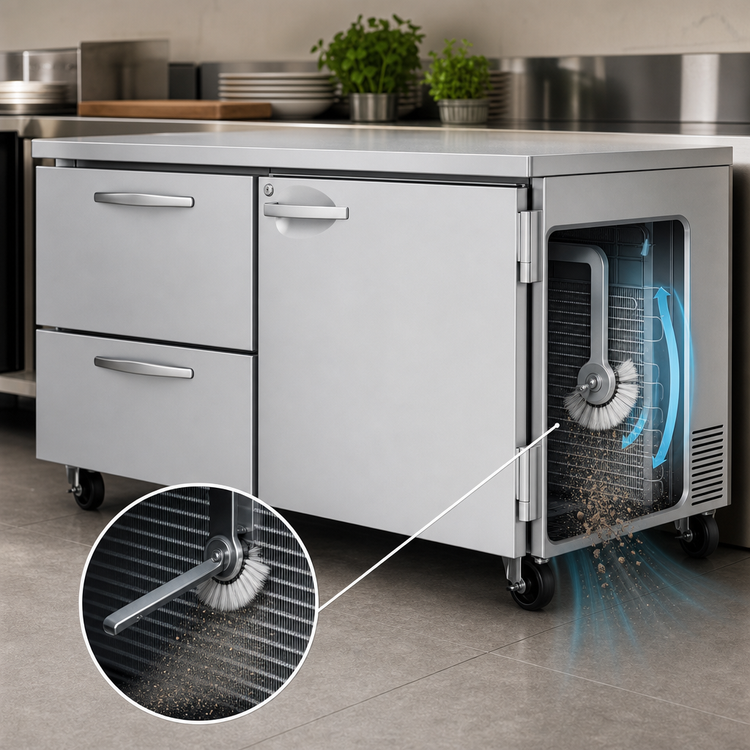 Product image #4 for Turbo Air PRO Series Two-Section Undercounter Refrigerator with 1 Door and 2 Drawers, Stainless Steel