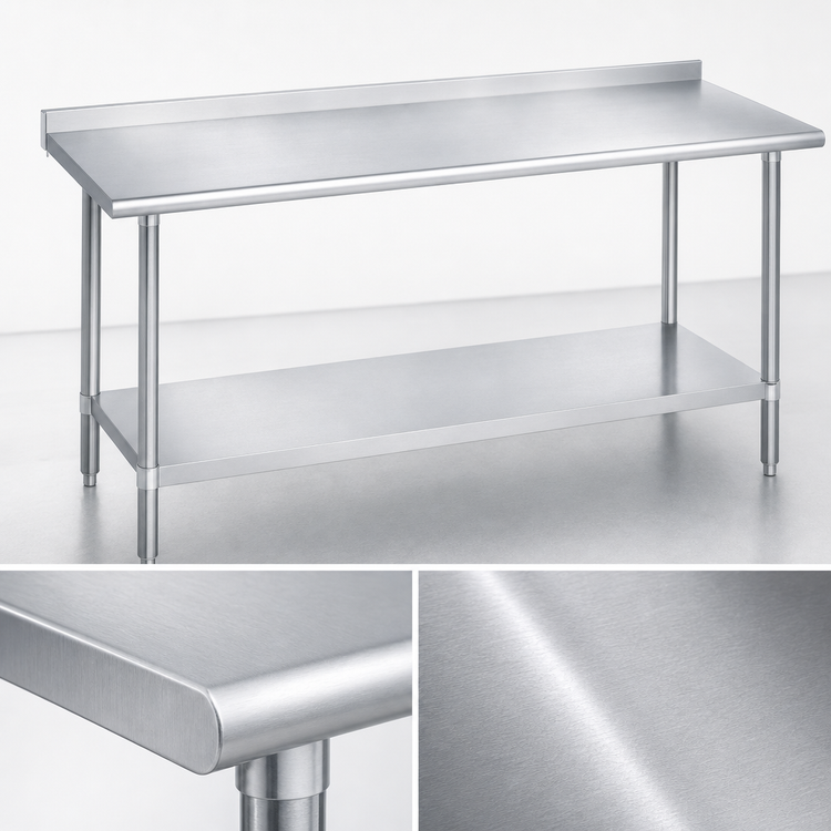 Product image #3 for Duke Deluxe 16-Gauge 300-Series Stainless Steel Work Table with 1-1/8-Inch Straight Riser and Stainless Undershelf, 30 x 24 Inches