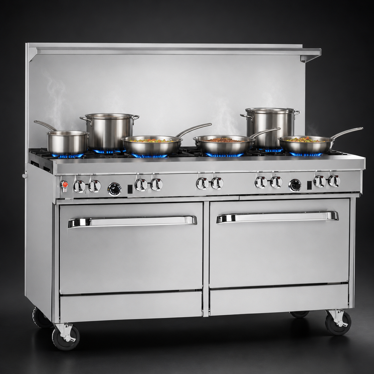 Product image #3 for Southbend Ultimate 60-Inch Gas Restaurant Range with 6 Open Burners, 24-Inch Charbroiler, Standard Oven, and Cabinet Base