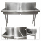 Thumbnail image #3 for BK Resources MSHS-48F1 Two-Station Freestanding Hand Wash Sink, 48-Inch, 8-Inch Deep Bowl, 14-Gauge 304 Stainless Steel, Basket Drain