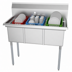 Thumbnail image #3 for Koolmore SC101410-N3 Three-Compartment Commercial Sink, 10 x 14 x 10 in Basins, 18-Gauge 304 Stainless Steel, Backsplash, Galvanized Legs
