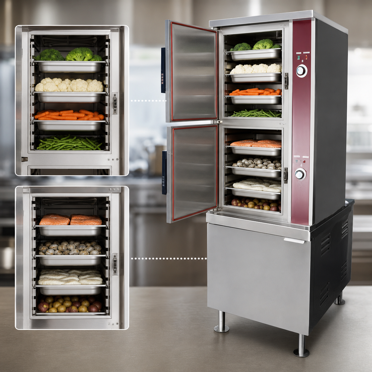 Product image #3 for Crown ECX-2-36 Two-Compartment Electric Convection Steamer with 36" Cabinet Base