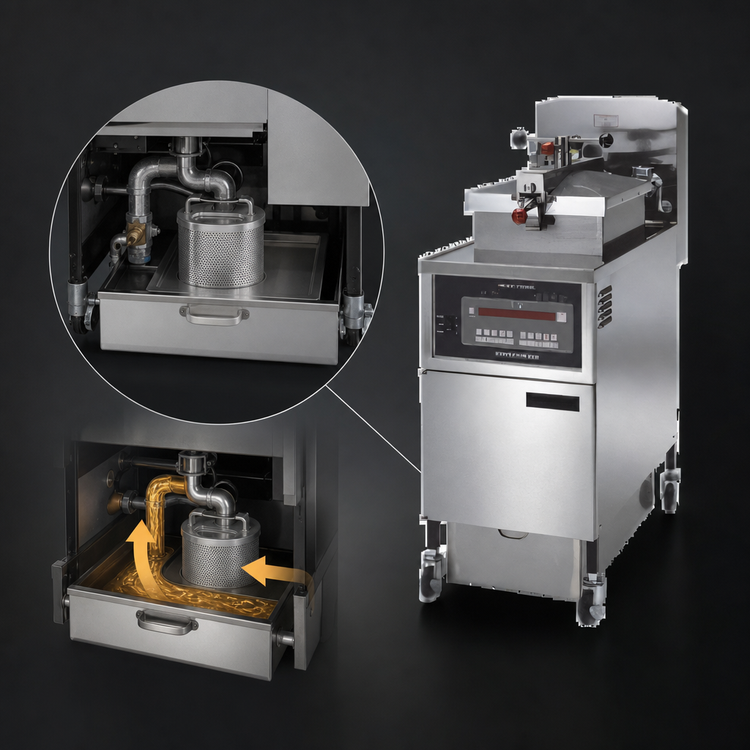 Product image #3 for Henny Penny PFG-600 Gas Commercial Pressure Fryer, 4-Head, Built-In Filtration, 43 lb Oil Capacity
