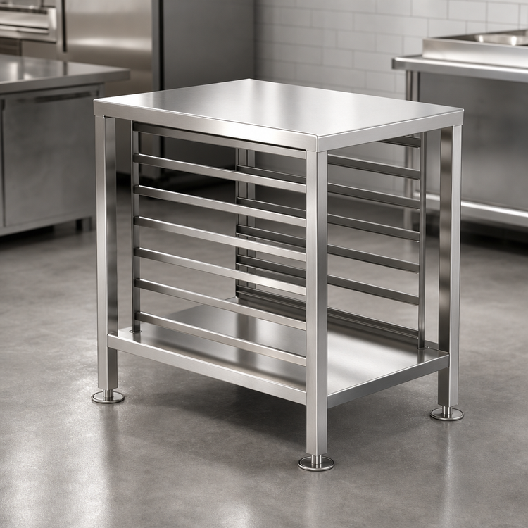 Product image #2 for Alto-Shaam Stainless Steel Equipment Stand with Seismic Feet, Lower Shelf and Side Racks for Vector H/W