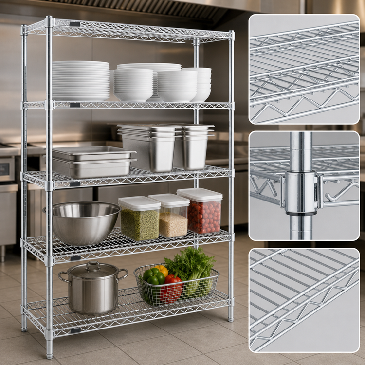 Product image #3 for Redi-Pak 4-Tier Wire Shelving Unit, 60 x 24 x 63 Inches, Zinc Finish