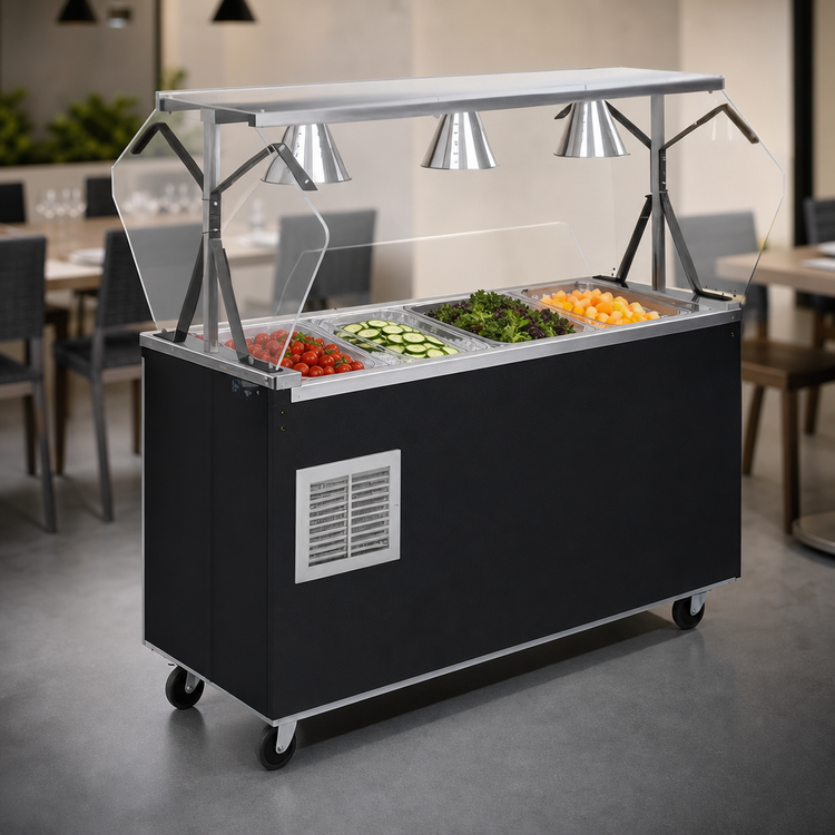 Product image #3 for Vollrath 2-Series Affordable Portable Refrigerated Cafeteria Serving Station with Granite Wrapper and Breath Guard, 4-Pan, 60 Inch