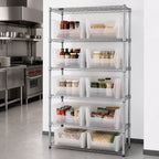 Thumbnail image #3 for Quantum WR5-800CL 36"W x 18"D x 74"H 5-Shelf Stationary Wire Shelving Unit with 8 Clear Bins, Chrome Finish