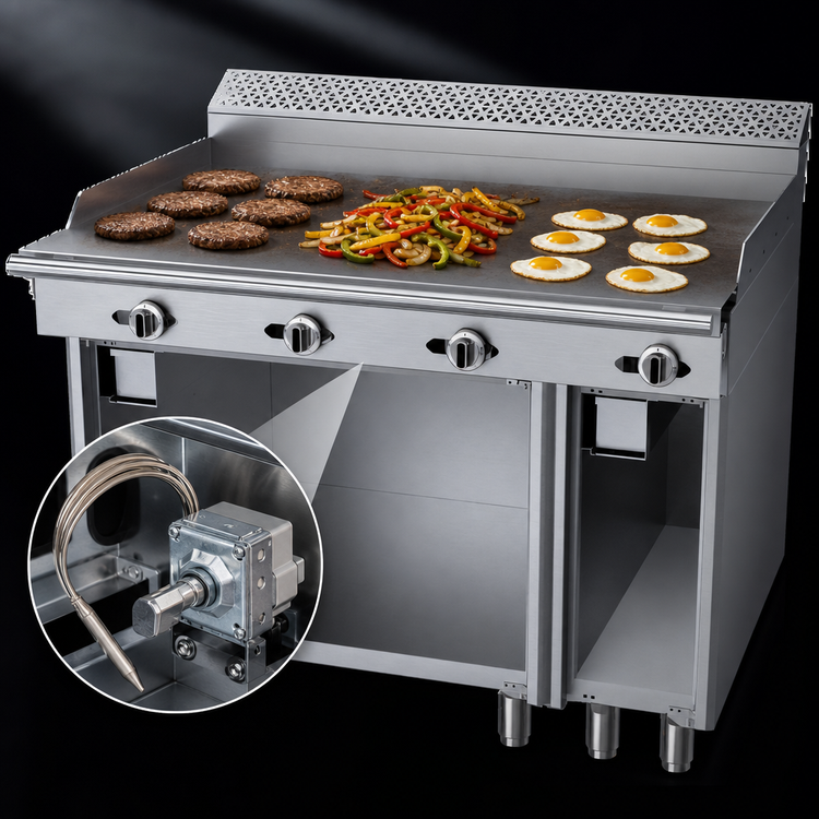 Product image #3 for Garland Cuisine Series 48-Inch Heavy Duty Gas Griddle Top Range with Thermostatic Controls and Open Storage Base