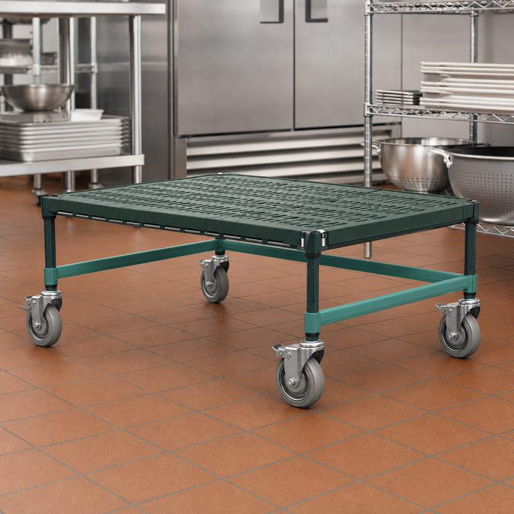 Product image #3 for QuadPlus Mobile Dunnage Rack with Louvered Polypropylene Mat, 30-Inch W x 18-Inch D x 14-Inch H, 800 lb Capacity