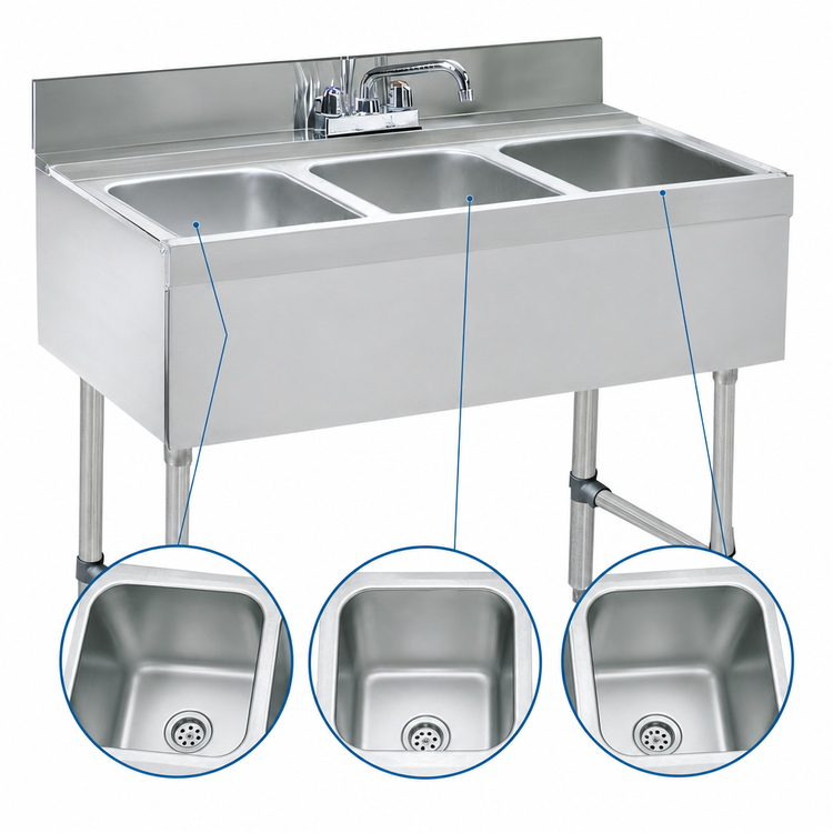 Product image #3 for Advance Tabco Special Value Series CRB-33C-X 3-Compartment Stainless Steel Bar Sink with 12-Inch Deck-Mount Faucet